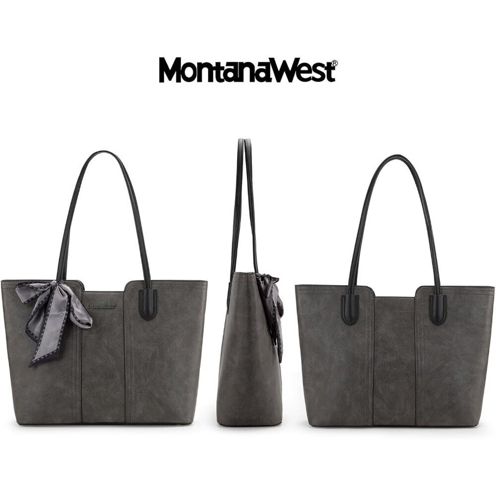 Women Dusty Grey Imported Vegan Leather Medium Top Handle Satchel Tote Bags - Picture 3 of 6